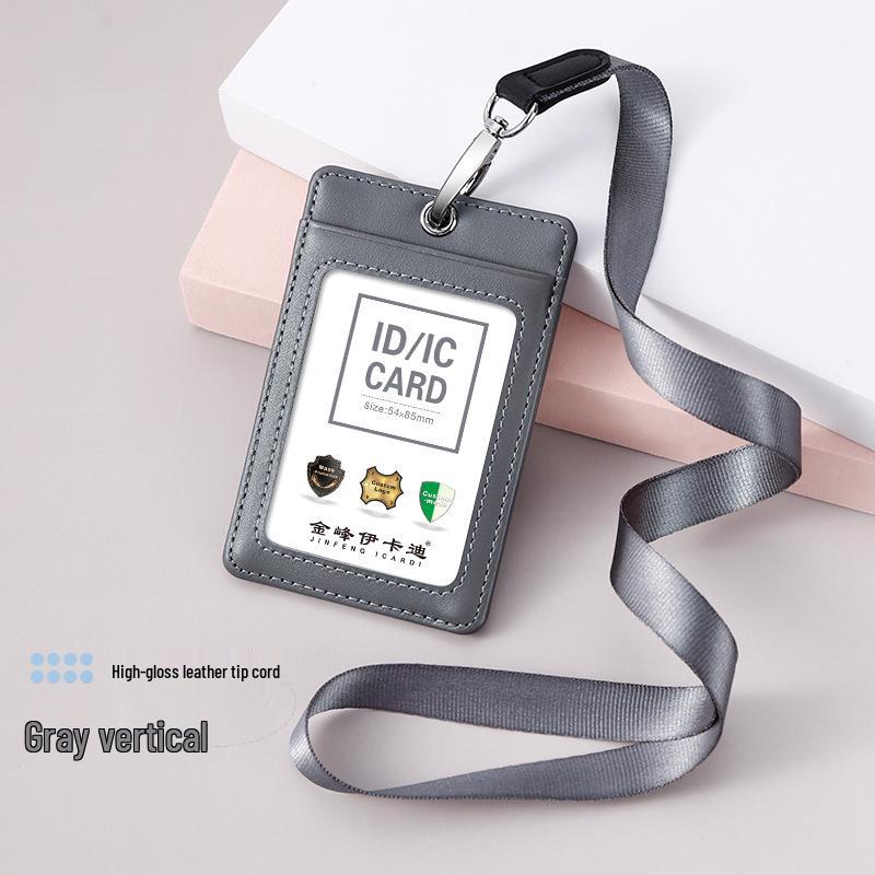 Premium Genuine Leather ID & Card Holder with Lanyard for Employees & Access Control