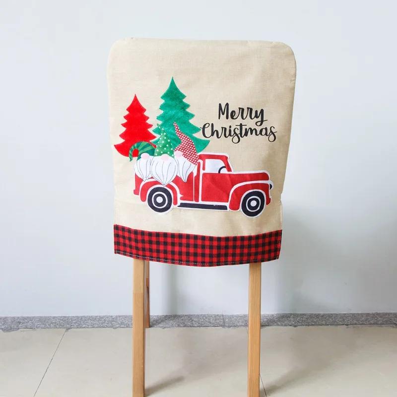 New Christmas Chair and Stool Set Creative Linen Embroidered Chair Cap Scene Layout