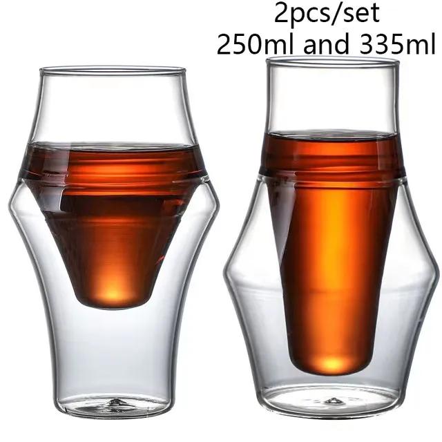 1/2 Stück doppelwandiger Glasbecher mit Hängeohr Espresso-Kaffeebecher, verbrühsicher, für Milch, Brandy, Wein, Teetasse, klares Becher-Set, Trinkgeschirr