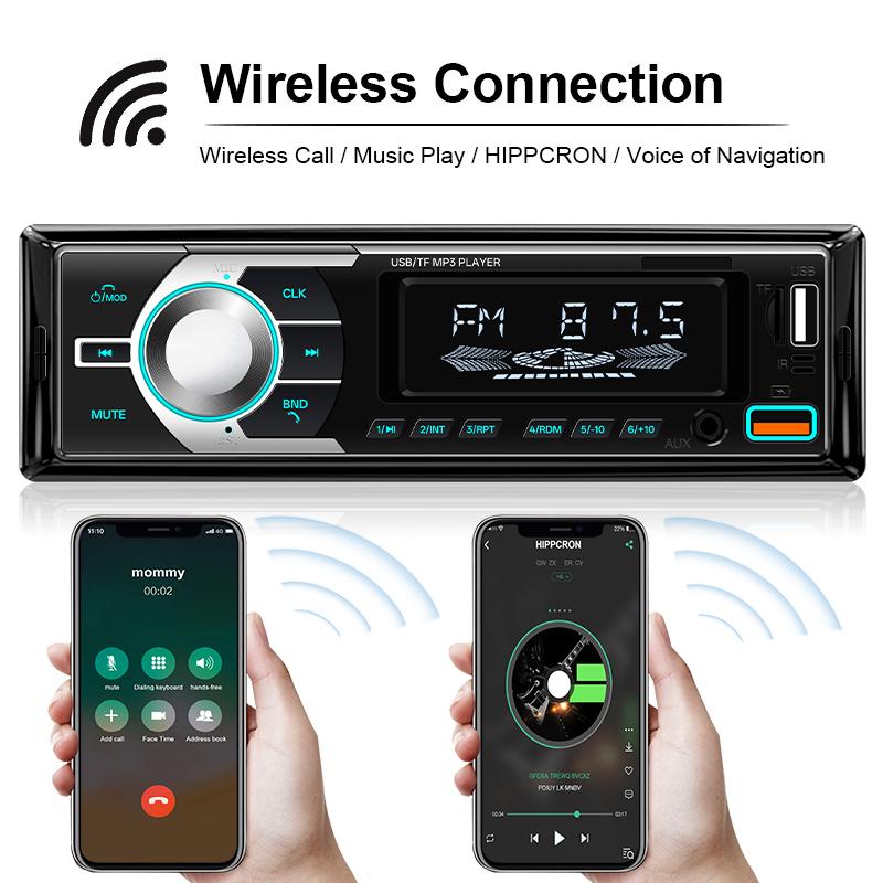 Car MP3 Player 1 DIN Car Radio 7 Colorful Lights Stereos for Car Universal FM Music Radio with Remote Control Bluetooth Hands-free Music Smart Voice