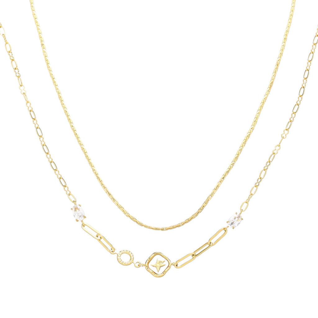 European Retro Zircon Stainless Steel Necklace: High-End Cross-Border Clavicle Chain