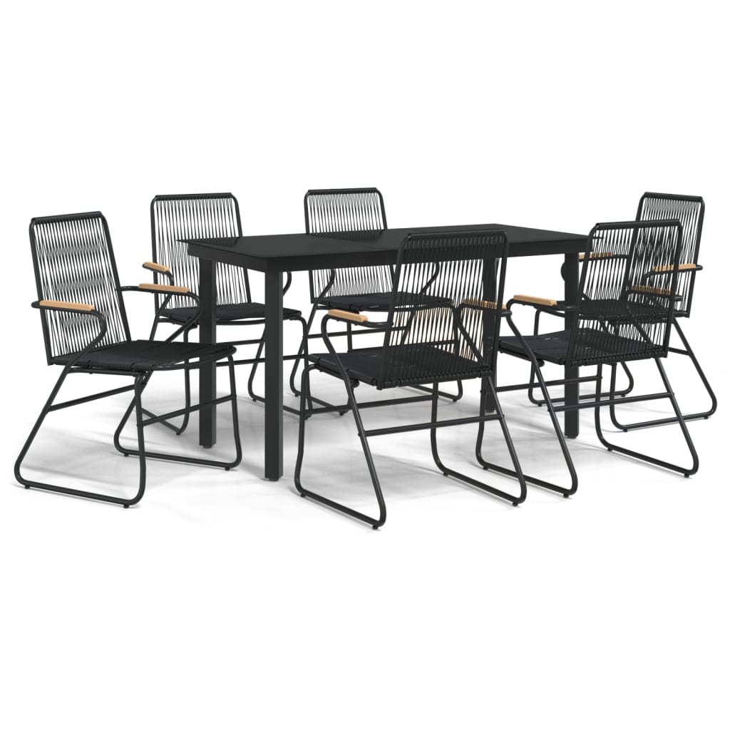 7 Piece Outdoor Dining Set Black PVC Rattan