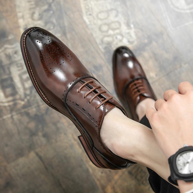 Men oxfords shoes Classic British Style Pointed Toe Leather Shoes Men Business Formal Men black Shoes Brogue Men Wedding Shoes