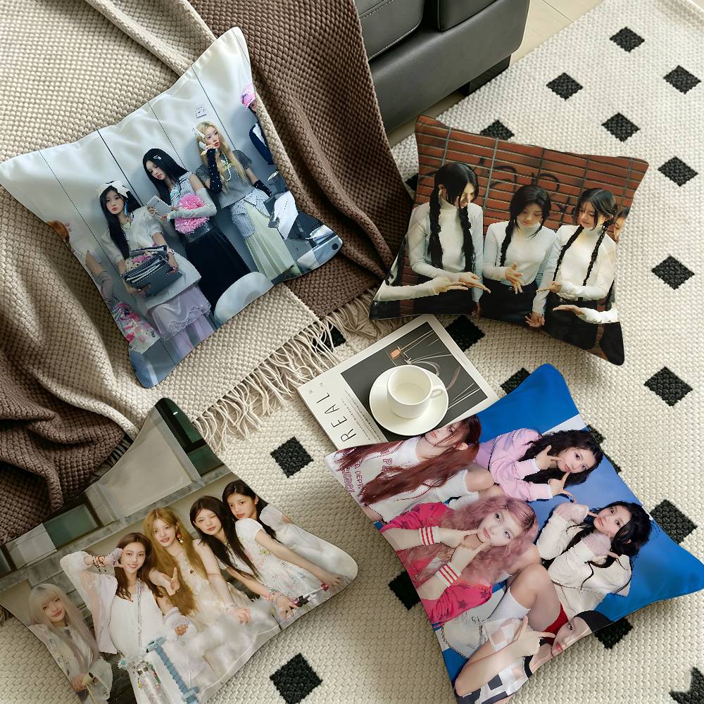 Kpop IILLIT Pillow Covers Cartoon Sofa Decorative Home Doublesided Printing Short Plush Cute Cushion Cover