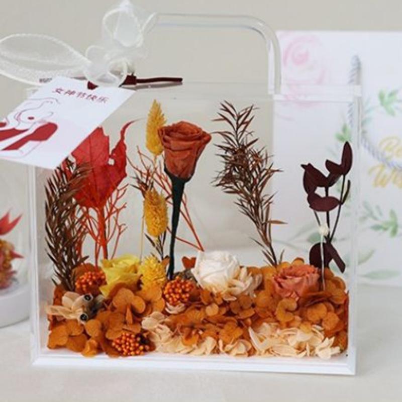 Acrylic Handheld Flowers Box Gift Wrapping Bag with Handle Reusable Bag for Bridesmaids Wedding Birthday