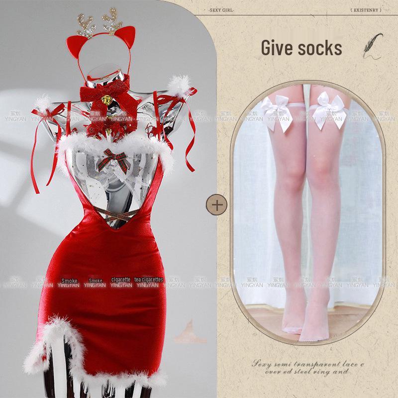 Seductive Red Christmas Lingerie Set - Sheer, Tight-Fit, Teasing Role Play Costume 0936