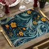 4/6/8pc Placemats Set Vintage Baroque Floral Table Mats Washable Linen Teal Blue Scroll Swirl Kitchen Dining Room Home Decor