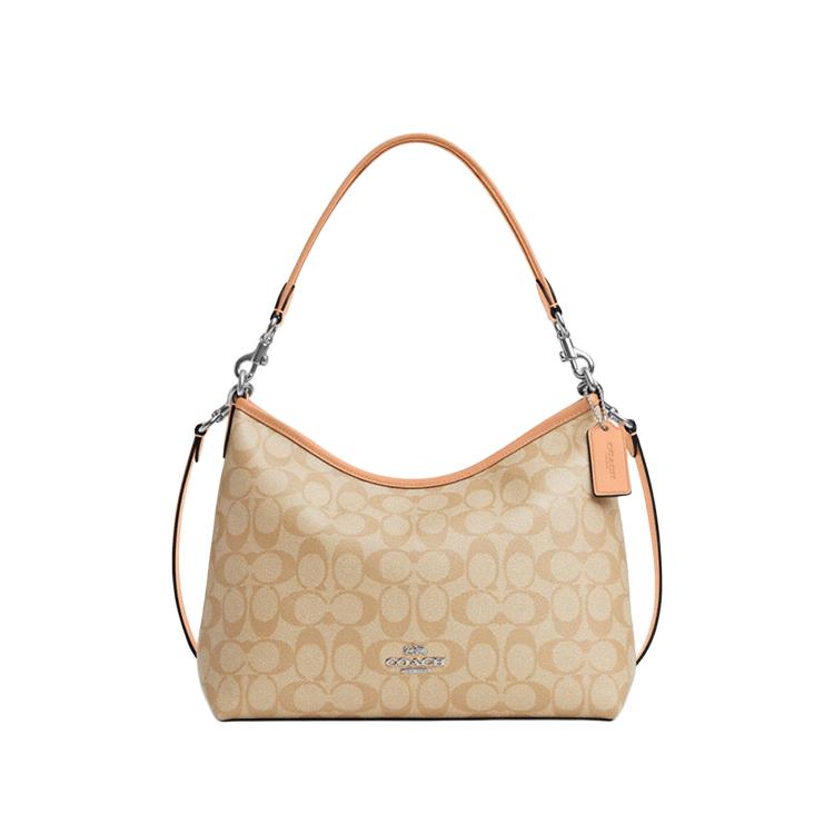 Coach Laurel 31 Brand Silver Logo Coated Canvas And Smooth Leather Shoulder Tote Bag Large Women handbags Brown CR149-SVX1W