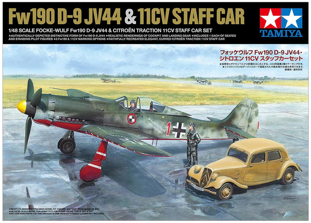 Tamiya 1/48 Scale Limited Edition Focke-Wulf Fw190 D-9 JV44 & Citroën 11CV Staff Car Set Plastic Model Kit 25213