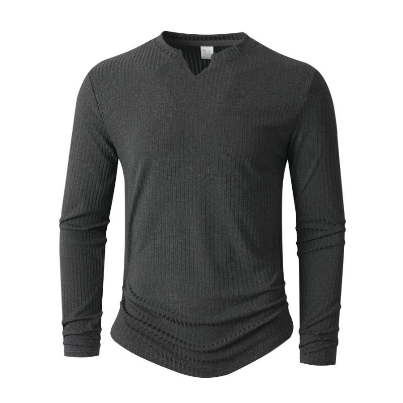 

2026 Autumn and Winter New V-neck T-shirt Solid Color Casual Fashion Long Sleeve XXXL сірий