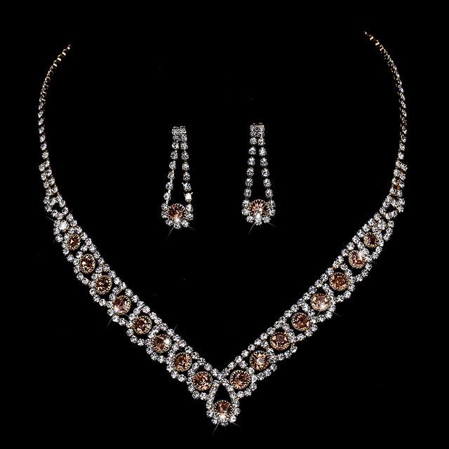 Necklace Earrings Set European and American Rhinestone Bridal Jewelry Chain Diamond Banquet Set Chain Two-piece Set