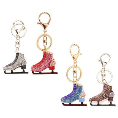 Athletic Style Rhinestones Keychain Premium Alloy Keyring Decorative Ice Skate Charm Secure Fastener For Sports Fan