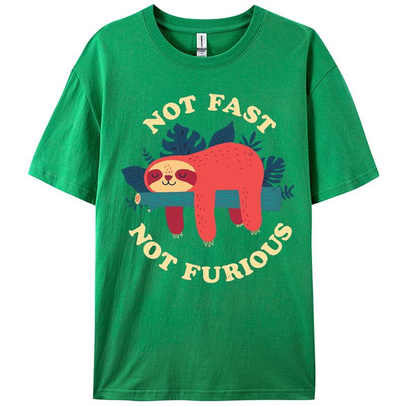 Not Furious Sloth Pattern T-Shirts Man Summer Cotton Soft T Shirt All-Match Casual Top Loose Jogging Unisex Sportswear