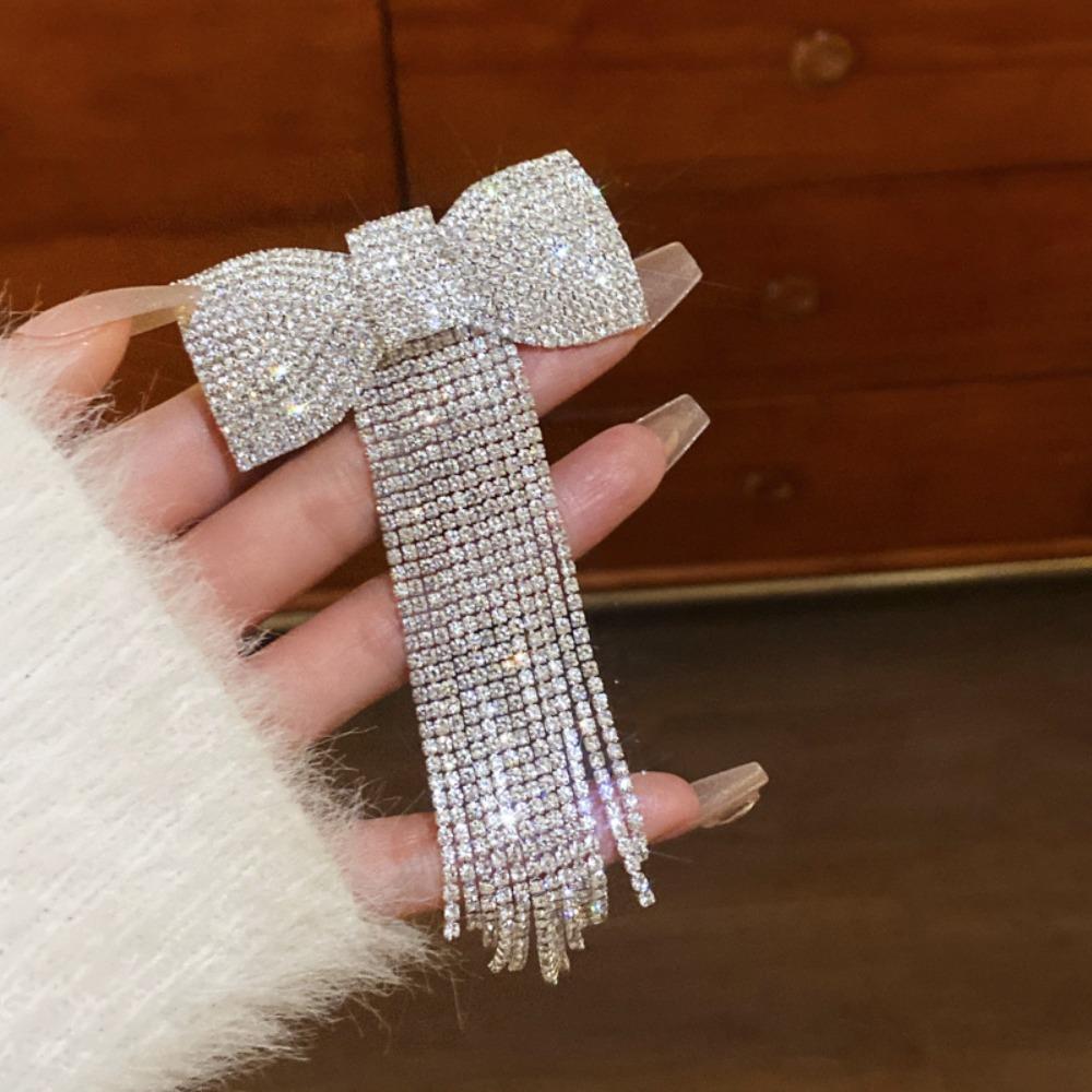 Light Luxury Long Tassel Rhinestone Hairpin Temperament Bow Hair Clip New Hair Accessories  Women