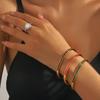 High Quality Gold Plated Stainless Steel Colorful Crystal Cz Baguette Wrist Bracelet Bangle Jewelry For Women