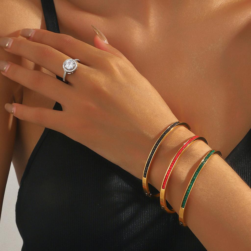 High Quality Gold Plated Stainless Steel Colorful Crystal Cz Baguette Wrist Bracelet Bangle Jewelry For Women