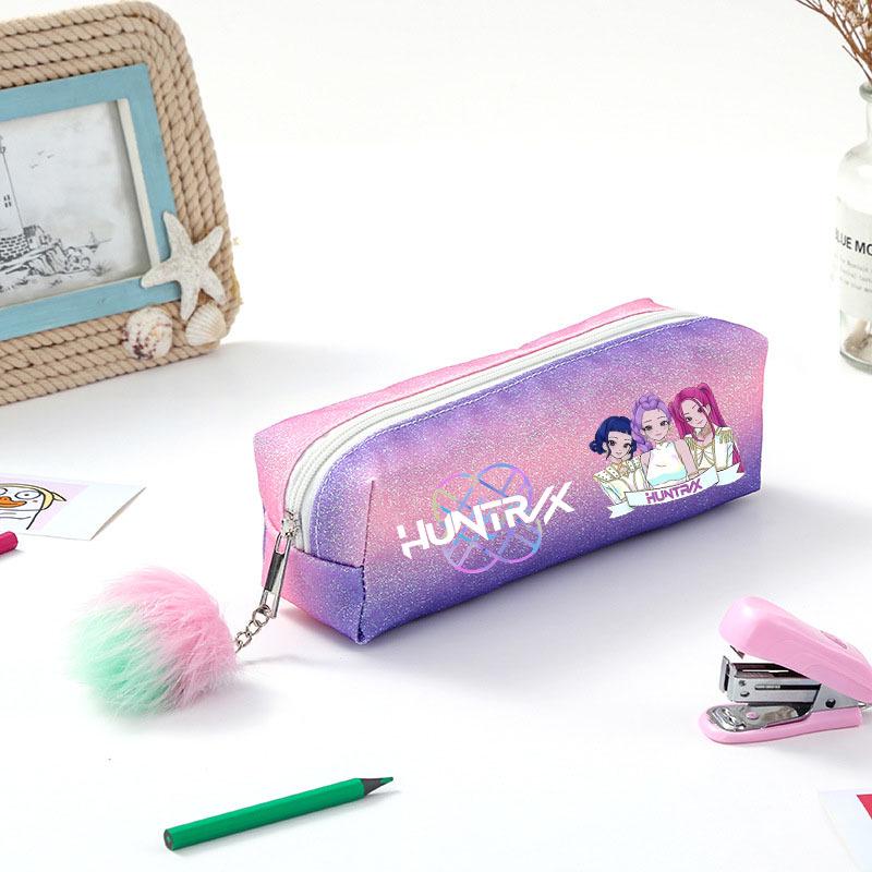 Demon Hunter Squad Rainbow Glitter Pencil Case - Shiny Student Stationery Organizer