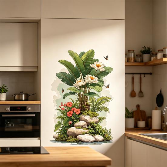 Banana Leaves Window Sticker, Self-Adhesive Waterproof Wall Decal for Living Room Bedroom Entrance Hall Home Decor