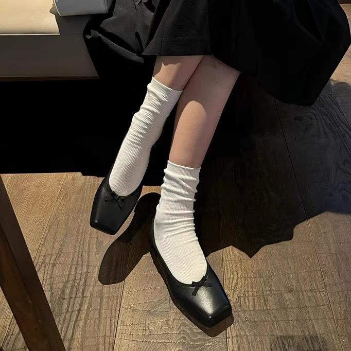 Fashion ballet Mary Jane shoes new square head bow light mouth evening breeze flat sole shoes women's spring and autumn
