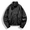 Mens Pu Leather Jacket Stand Collar Loose Retro Motorcycle Casual Outerwear