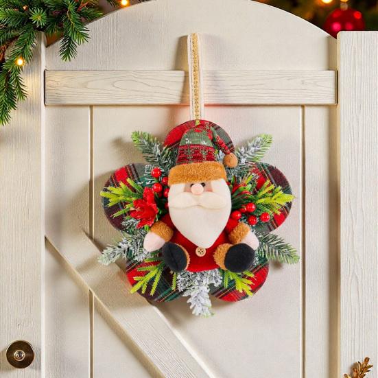 Christmas Plush Doll Door Hanging Decoration Cute Snowman/Santa Claus Wreath for Wall Front Door