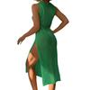 Cross-border Vacation Sexy Knit Sleeveless Dress: Solid Color, Round Neck, Breathable, High Slit, Beach Cover-up