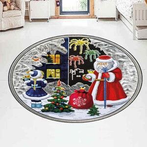 Christmas Tree Round Rug, Xmas Rare Design Indoor Doormat, Non-Slip Circle Bathmat for Holiday Decor, Festive Home Gift Idea mat Diameter 100cm