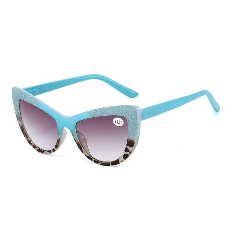 New Fashionable Personalized Cat Eye Women'S Presbyopia Sunglasses Ultra Light Neutral Color Blocked Design Hd Glasses