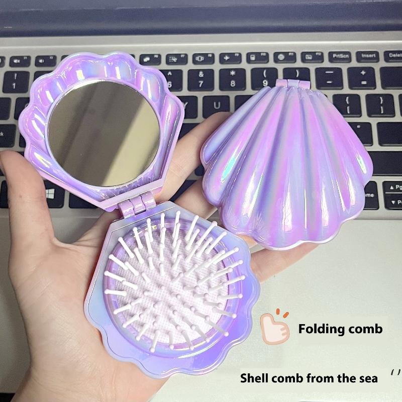 Peines Plegables de Concha con Airbag y Espejo, Peine Antiestático, Peines y Cepillos de Plástico Multifuncionales Prácticos para el Cabello