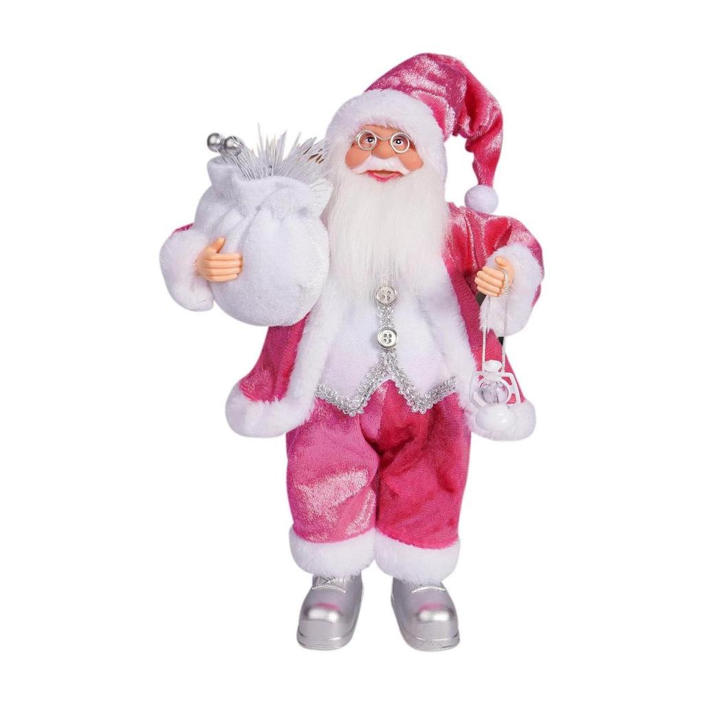 12" Świąteczne Figurki Świętego Mikołaja Stojąca Figurka Świętego Mikołaja Ubrana w Niebieski Płaszcz, Torba z Prezentami i Pudełko z Prezentem w Ramionach, Prezenty na Święta Zima
