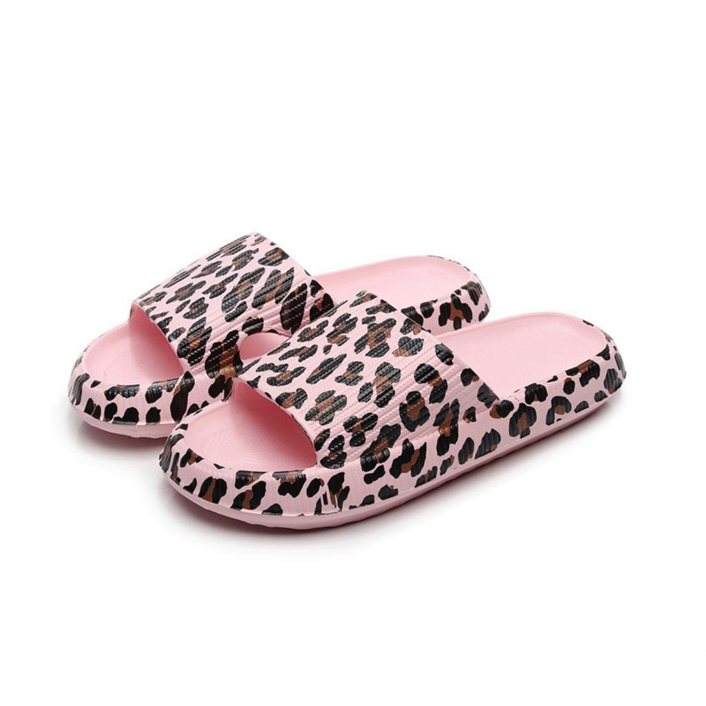 Ladies' Fashionable EVA Slippers with Leopard Print, Ladies' Thick Soled Cloud Slippers for Vacation, Beach, Dormitory, Plus Size Women's Shoes