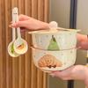 Ins High-value Fruit Croissant Ceramic Instant Noodle Bowl with Lid Binaural Soup Bowl Student Dormitory Instant Noodle Bowl