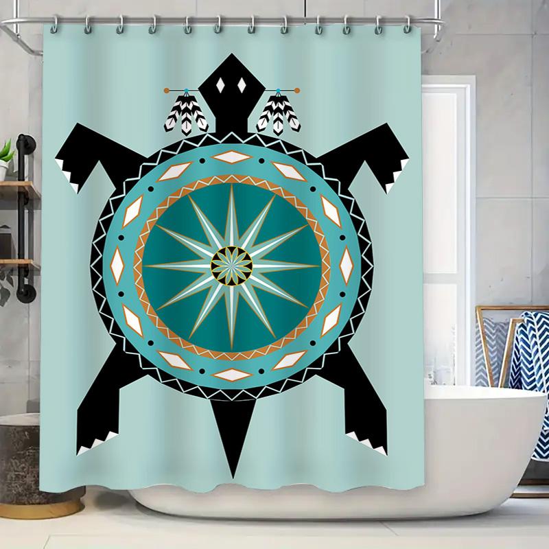 

Decorative Shower Curtain With Modern Geometric Design Blue Green White Gold Black Tote Turtle Home Bathroom Decor Diy Projects W60H190(CM)-1 Pcs