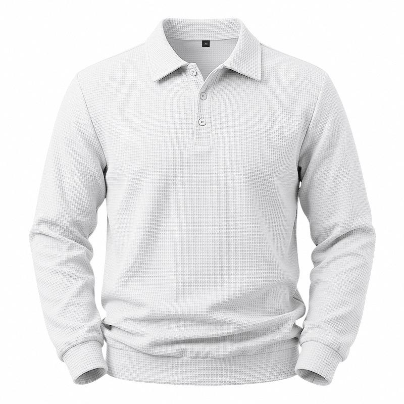Men S Long Sleeve Waffle Knit Polo Shirt Loose Fit