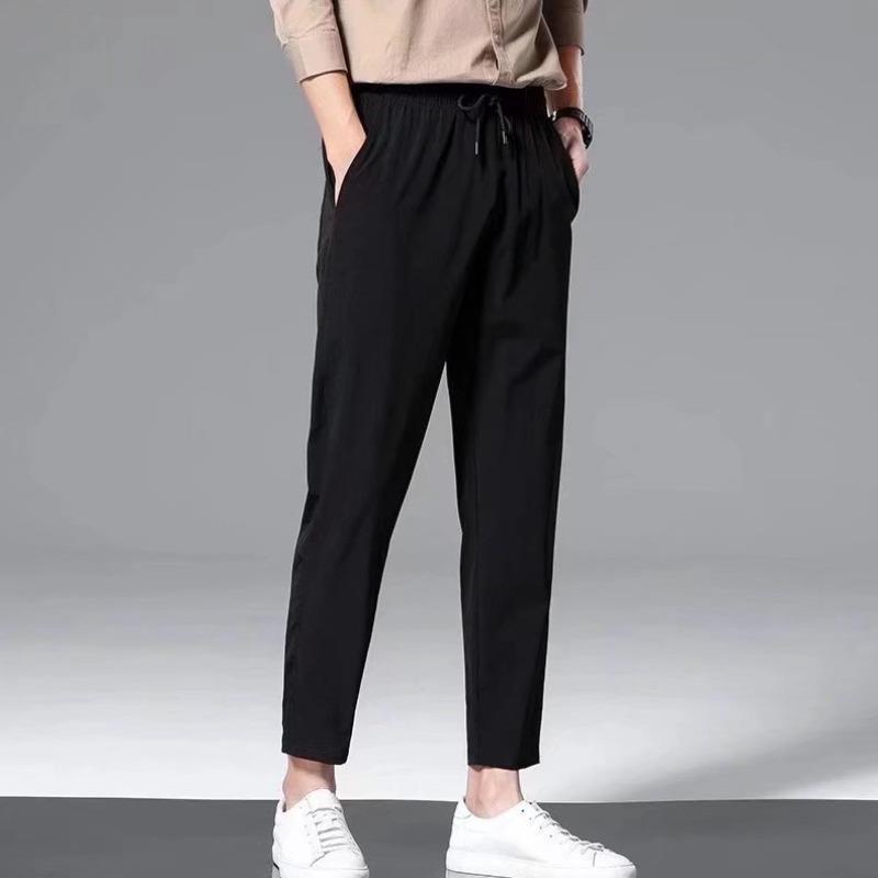 Pánské letní trendy ledové hedvábí rychleschnoucí strečové slim fit devítibodové kalhoty ležérní rovné.