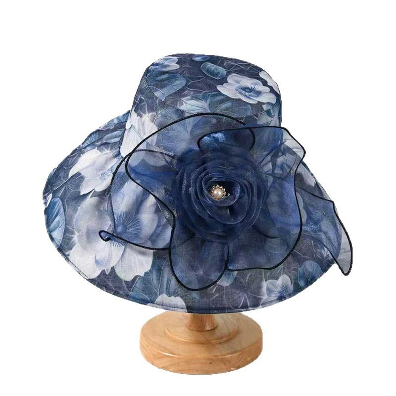 New sun hat children summer middle-aged and elderly elegant flower sunscreen hat mother bucket hat
