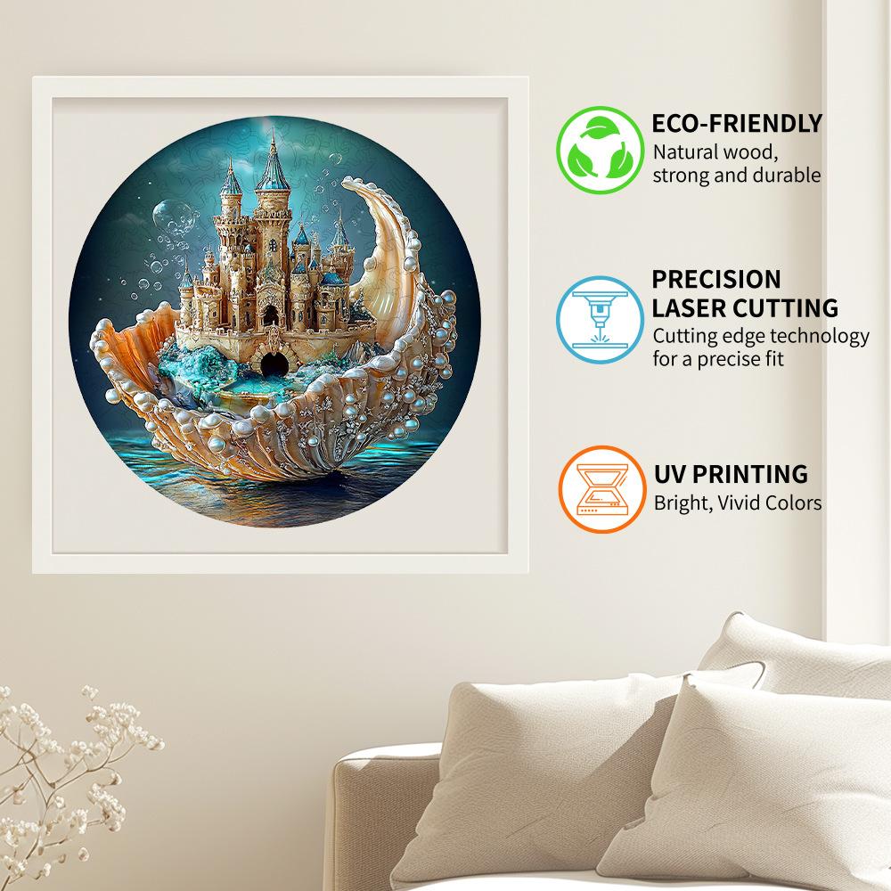Castle On A Shell Wooden Puzzle Irregular Animal Shape Pieces Flat Wooden Puzzle
