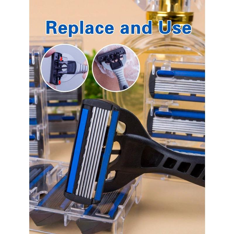 Men Manual Razor 6-Layer Stainless Steel Hair Removal Shaving Blades Replaceable Shaver Head