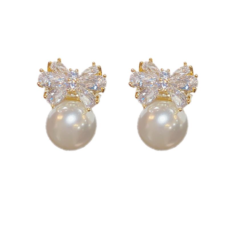 Women Delicate Bow Knot Pearl Stud Earrings Fashion Exquisite Jewelry золотой