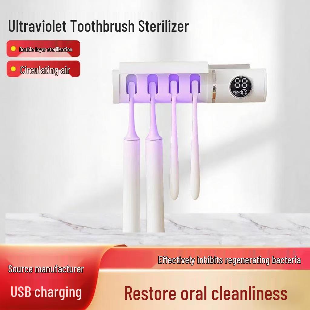 Wall-mounted UV Toothbrush Sterilizer with Dual Compartments and Automatic Charging