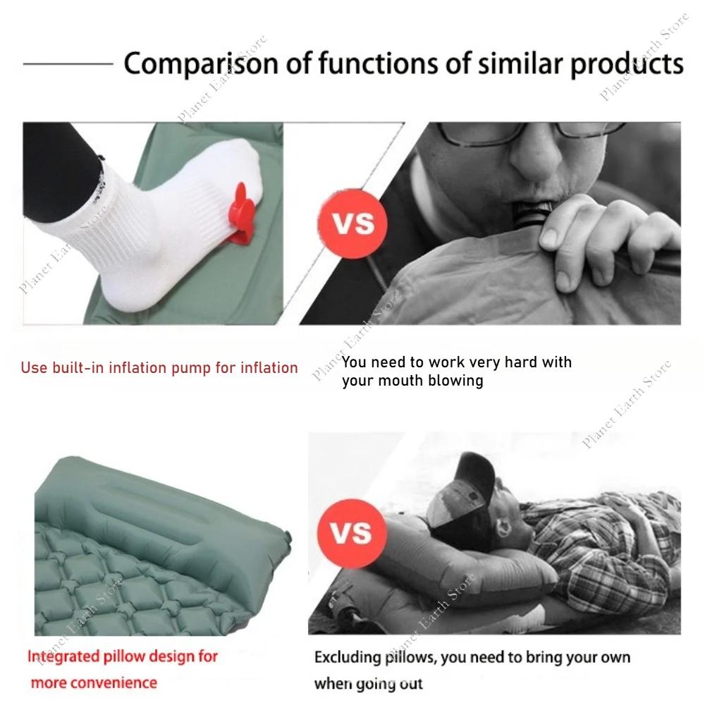 2025 Outdoor Camping Inflatable Mattress Sleeping Pad with Pillows Built-in Pump Air Mat Sleeping Pad for Travel Hiking Climbing
