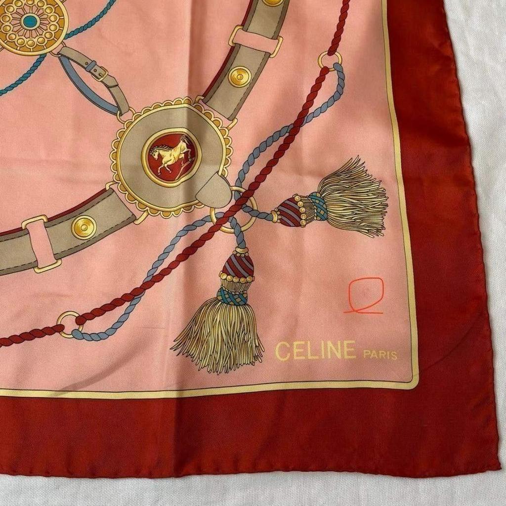 Used Celine large scarf, pinkish tone with tassels, horse motif