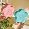 Anti-spill Cat Bowl Elevated Ceramic Pet with Raised Stand, Flower Shape Whisker Friendly Food Stand Feeding Plate for Neck Protection,