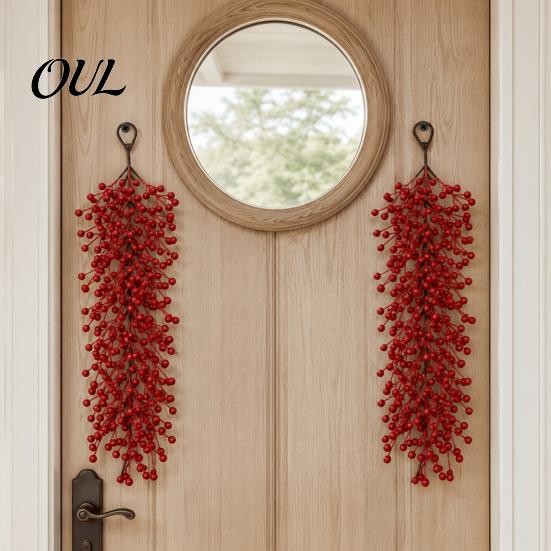 Wedding Background Floral Decor Artificial Red Berry Swag Branch, Christmas Rustic Style Wall Holiday Door Decoration Hangings, Seasonal Waterfall