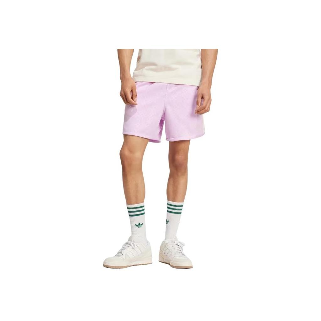 Adidas Originals Striped Elastic Waist Fitted Three-Quarter Sports Shorts Men Shorts Pink JC6516