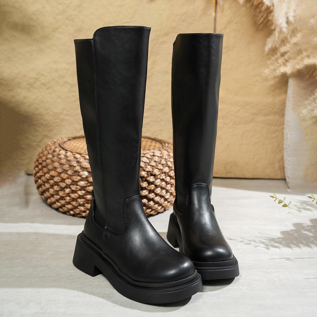 

Women s New Knee-high Boots Fashion Thick-soled Casual Party Leather Waterproof Gothic Motorcycle Women s Boots Botas De Mujer 35