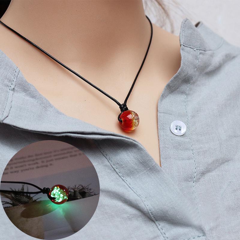 Retro Luminous Pendant & Round Bead Necklace