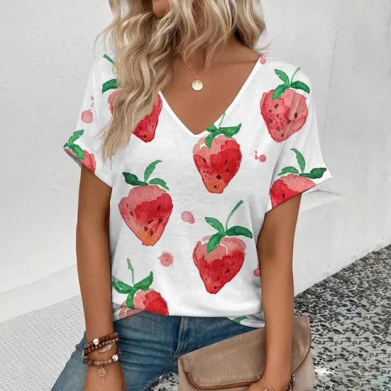 

Женская футболка с V-образным вырезом, модная футболка с принтом в стиле ретро, повседневная, удобная, элегантная, с короткими рукавами, большого размера 6XL