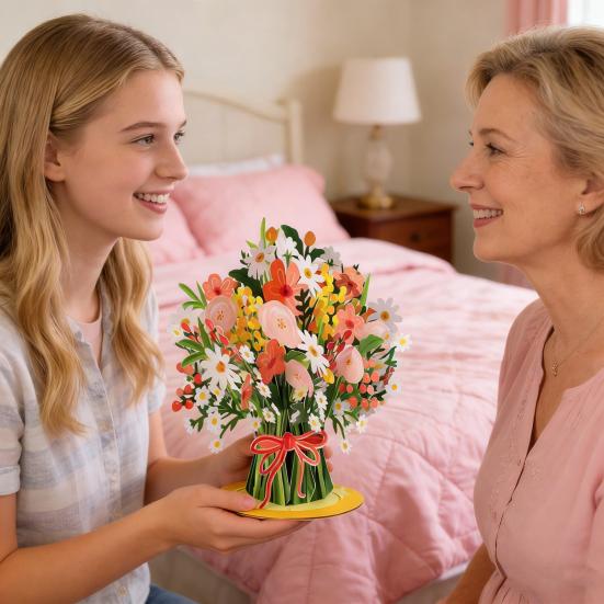 Pop-Up Vildblomma Alla Hjärtans Dag-kort 3D Pappersblomma Bukett Grattiskort Vikbar Romantiska Blomsterkort för Födelsedag Mors Dag Jubileum