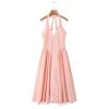 European and American style vacation temperament elegant V-neck waist and thin neck straps medium and long dress women